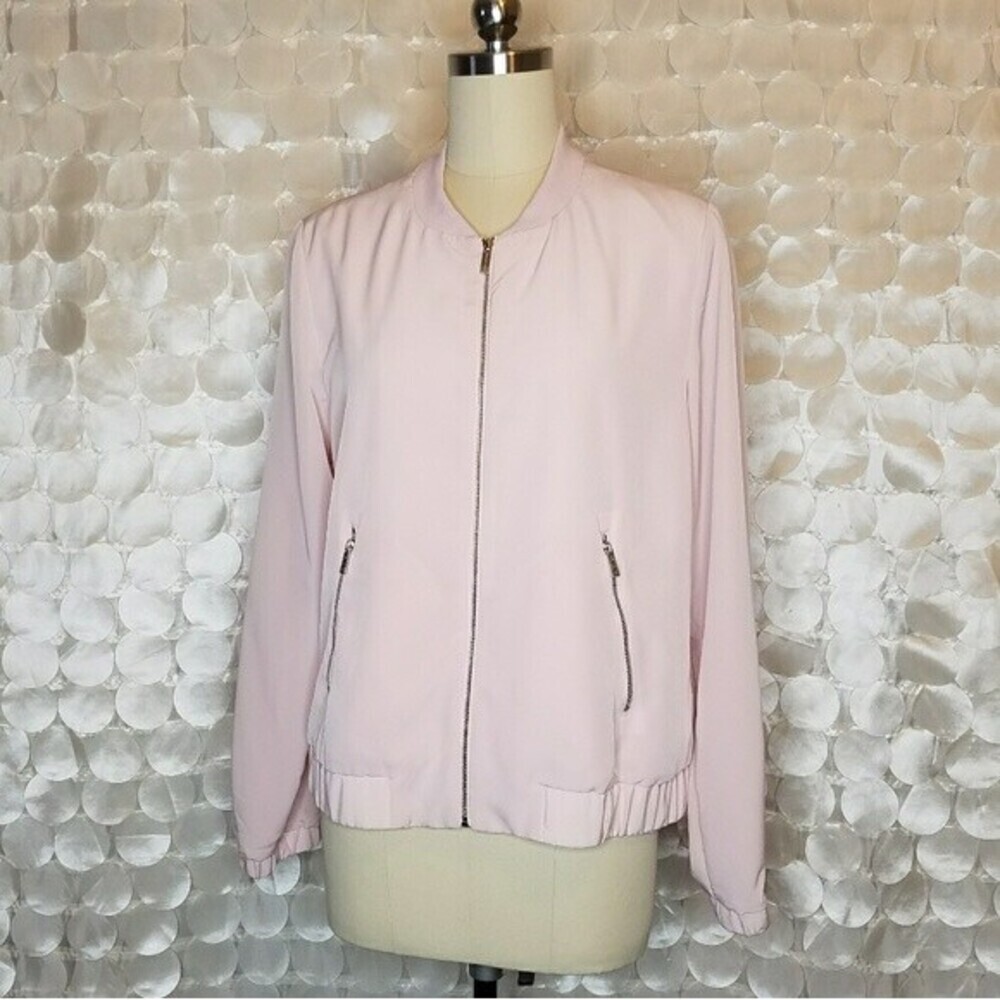 Calvin Klein Zip Up Sheer Satin Bomber Jacket In Blush Pink Size M 150$ - Picture 5 of 12
